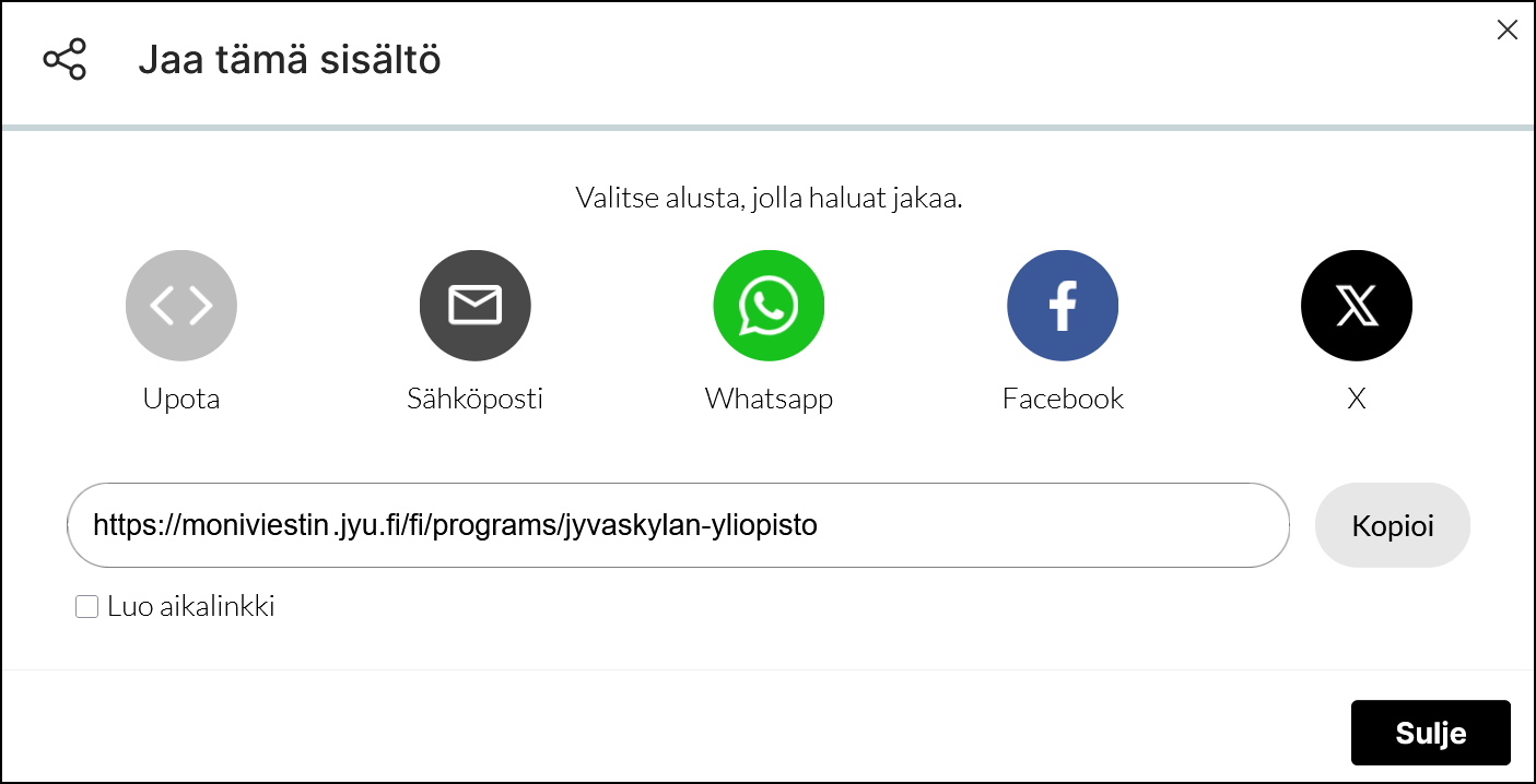 Jaa tämä sisältö -ikkuna