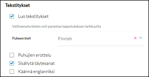 Tekstityksen asetukset